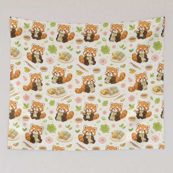 Item preview, Red Panda Rice Paper Roll Kawaii Food Pattern designed and sold by Soft Berry Studio.