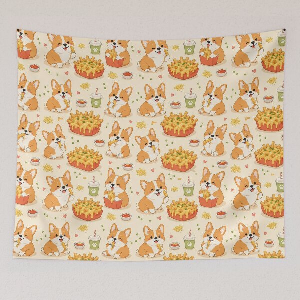 Item preview, Corgi Cheese Fries Kawaii Food Pattern designed and sold by Soft Berry Studio.