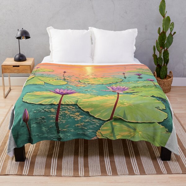 Item preview, Purple Lotus Pond – Tropical Botanical Nature Illustration designed and sold by Spirit of Siam.