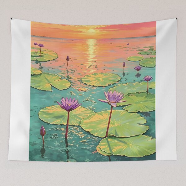Item preview, Purple Lotus Pond – Tropical Botanical Nature Illustration designed and sold by Spirit of Siam.