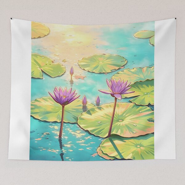 Item preview, Purple Lotus Pond – Tropical Botanical Nature Illustration designed and sold by Spirit of Siam.