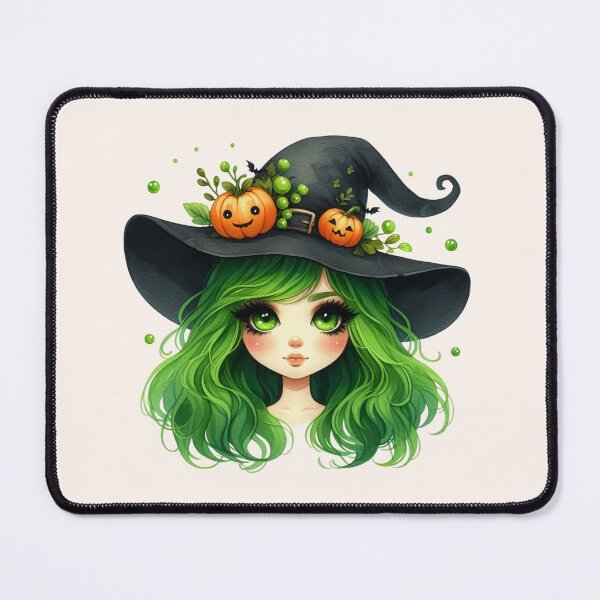 Item preview, Cute Halloween Witch Girl with Green Hair and Pumpkin Hat designed and sold by SweetLilith.