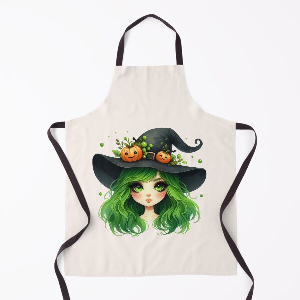Item preview, Cute Halloween Witch Girl with Green Hair and Pumpkin Hat designed and sold by SweetLilith.