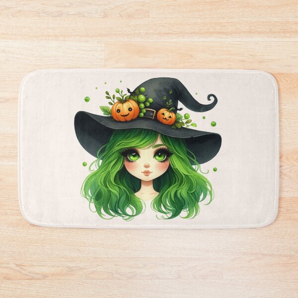 Item preview, Cute Halloween Witch Girl with Green Hair and Pumpkin Hat designed and sold by SweetLilith.