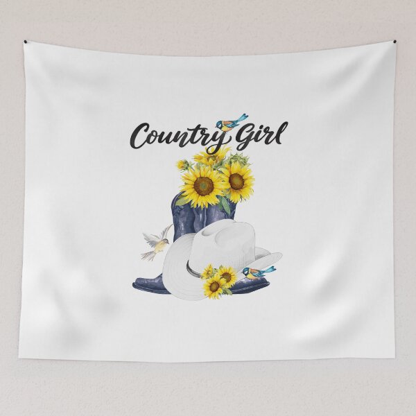 Item preview, Country Girl with Cowboy Boots, Sunflowers & Birds designed and sold by JeweledDesigns.