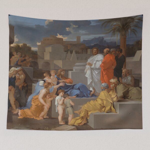 Aperçu de l'œuvre Estampe représentant le Christ accueillant les enfants, peinture religieuse baroque de Sébastien Bourdon, Jésus avec les enfants, pour les amateurs d'art chrétien créée et vendue par RickE.