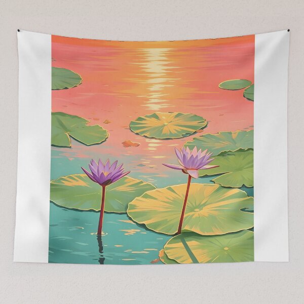Item preview, Purple Lotus Pond – Tropical Botanical Nature Illustration designed and sold by Spirit of Siam.