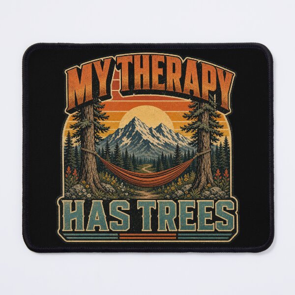Item preview, My Therapy Has Trees - Retro Mountain Hammock Escape designed and sold by Graphic Vibe Designs.