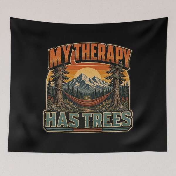Item preview, My Therapy Has Trees - Retro Mountain Hammock Escape designed and sold by Graphic Vibe Designs.