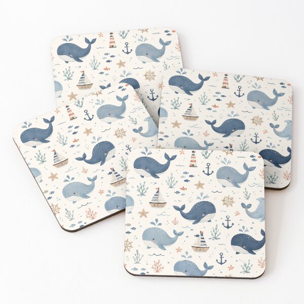 Item preview, Cute Whale Ocean Nursery Nautical Seamless Pattern designed and sold by RJACreative.