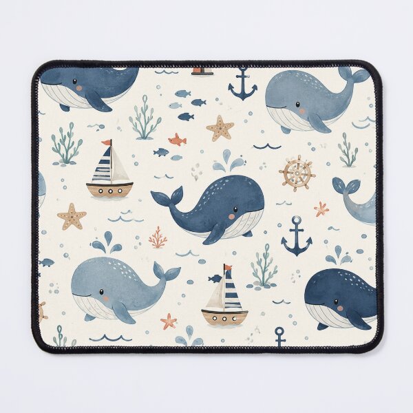 Item preview, Cute Whale Ocean Nursery Nautical Seamless Pattern designed and sold by RJACreative.