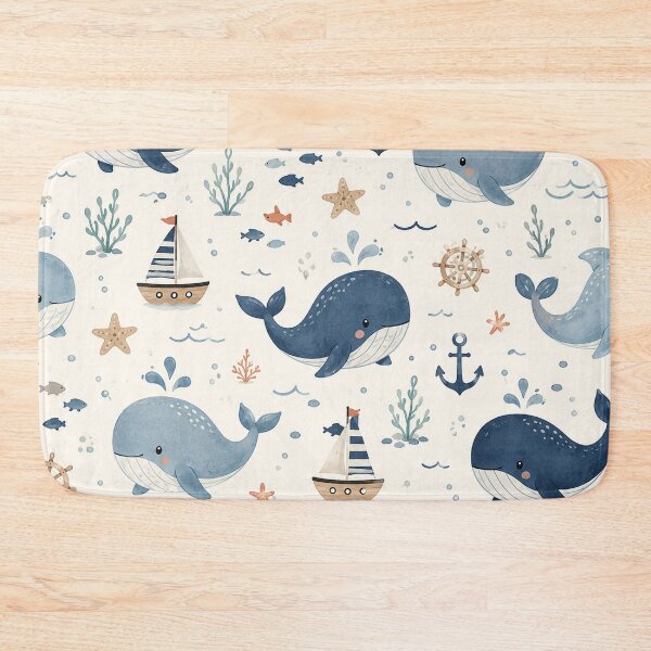 Item preview, Cute Whale Ocean Nursery Nautical Seamless Pattern designed and sold by RJACreative.