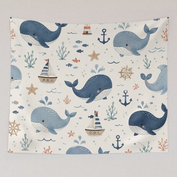 Item preview, Cute Whale Ocean Nursery Nautical Seamless Pattern designed and sold by RJACreative.