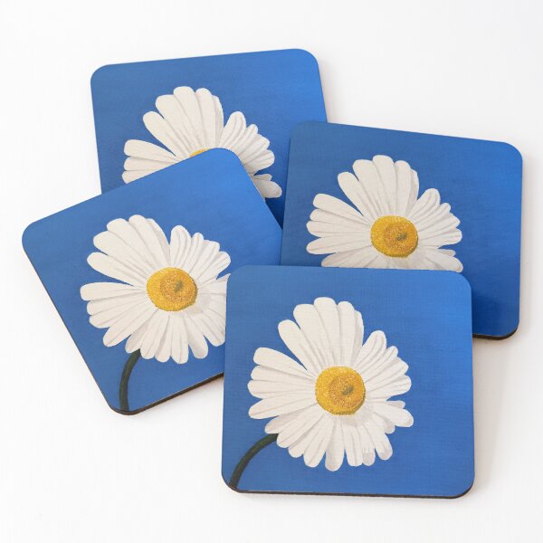 Item preview, One Lonely White Daisy on Blue Oil Painting designed and sold by Krista-Joan-Art.