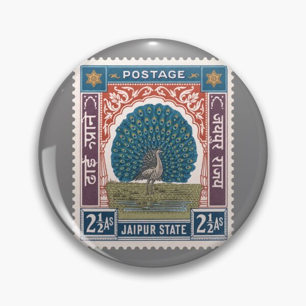 Item preview, Vintage Jaipur State Peacock Postage Stamp – Indian Royal Bird Art designed and sold by retrographics.