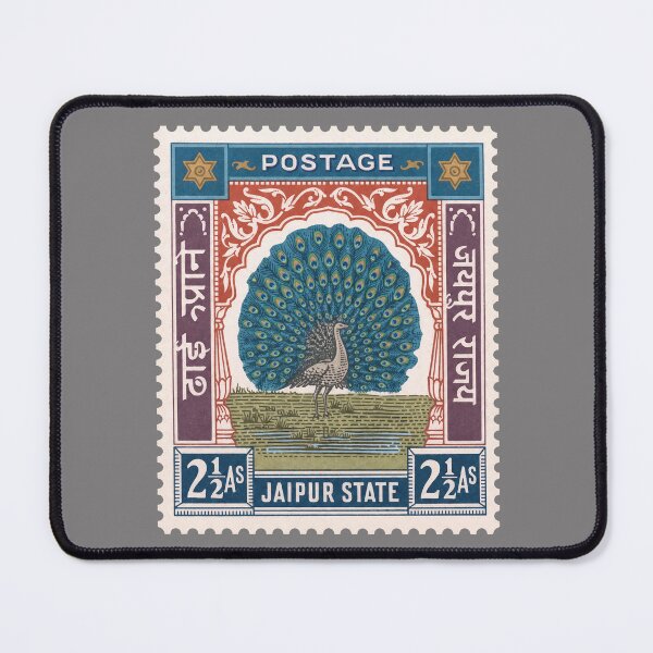 Item preview, Vintage Jaipur State Peacock Postage Stamp – Indian Royal Bird Art designed and sold by retrographics.