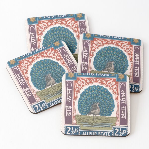 Item preview, Vintage Jaipur State Peacock Postage Stamp – Indian Royal Bird Art designed and sold by retrographics.