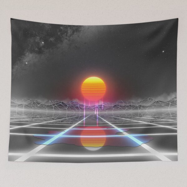 Item preview, Dripping colored sun in a synthwave landscape designed and sold by Gaia Dream Creation.