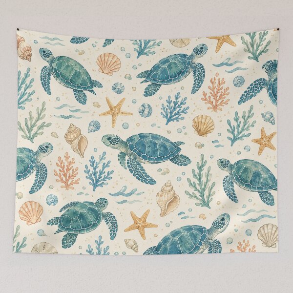 Item preview, Sea Turtle Beach Pattern – Coastal Ocean Watercolor designed and sold by RJACreative.