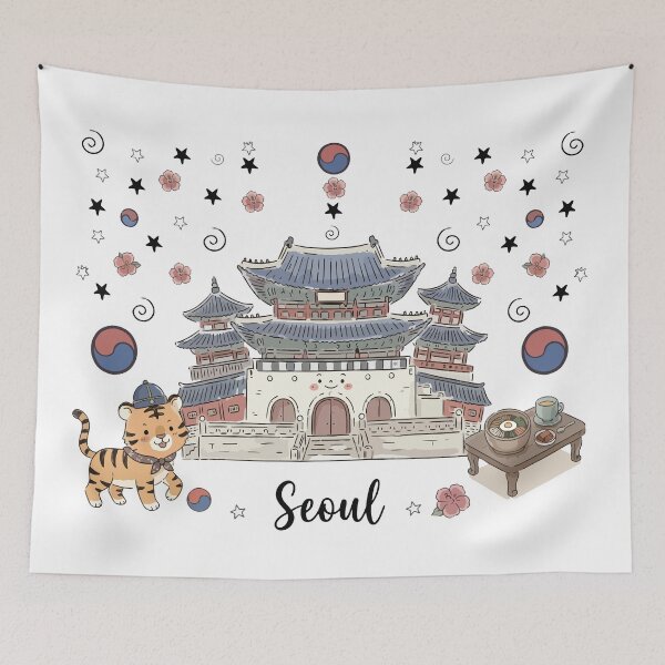 Item preview, Cute Gyeongbokgung Palace Seoul Doodle Art designed and sold by RamyGallery.