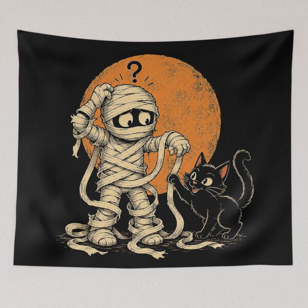 Item preview, Unwrapped Mummy – Cute Halloween Mummy & Black Cat Art designed and sold by Stinky Lincy's Apparel Company.