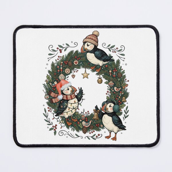 Item preview, Cozy Puffin Wreath Coastal Christmas / Seabird art / Nordic Coastal art designed and sold by VibranPalette.