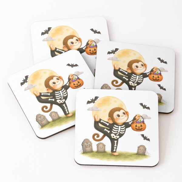 Item preview, Halloween Yoga Monkey in King Dancer Pose – Cute Skeleton Costume designed and sold by YogiAnimalArt.