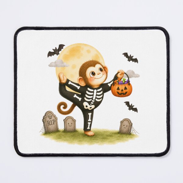 Item preview, Halloween Yoga Monkey in King Dancer Pose – Cute Skeleton Costume designed and sold by YogiAnimalArt.