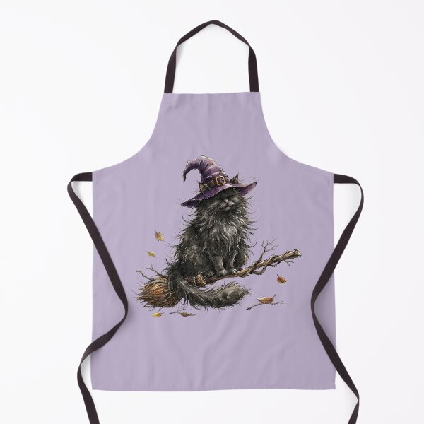 Item preview, Cute Fluffy Black Cat Witch on Broomstick Halloween Watercolor designed and sold by BreezifyDesignStudio.
