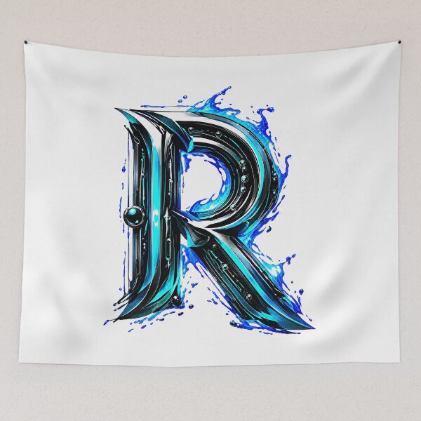 Item preview, AquaFlare Cipher The Teal Inferno Letter R designed and sold by BlissBlvdShop.