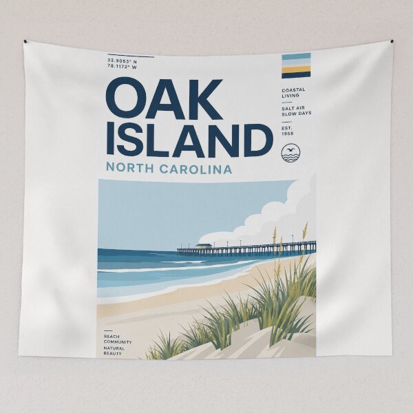 Item preview, Oak Island North Carolina Coastal Beach and Atlantic Pier designed and sold by Places On Earth.