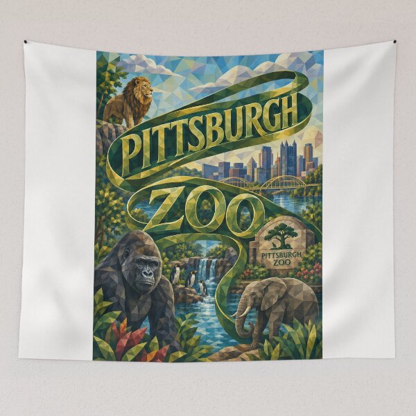 Item preview, Pittsburgh Zoo and Aquarium Wildlife beneath Steel City Skyline designed and sold by Places On Earth.