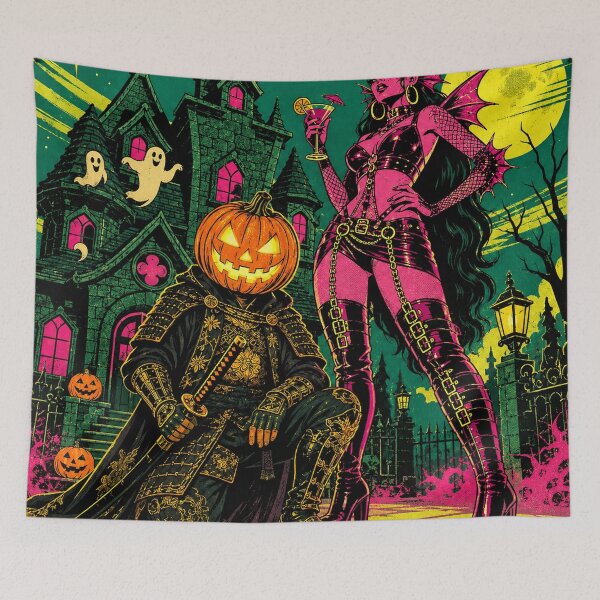 Item preview, Headless Horseman Samurai & Club Queen - Vintage Fantasy Halloween Art designed and sold by TheHorsemanRidesAgain.
