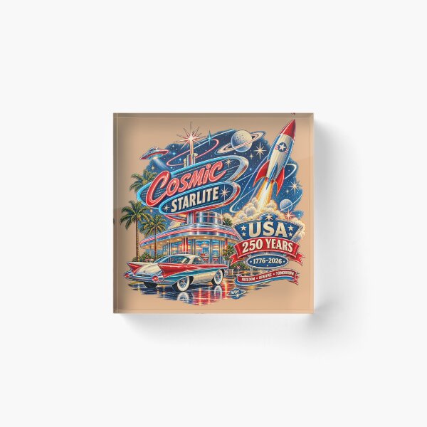 Item preview, Cosmic Starlite Diner USA 250 Ans Fusée Rétro designed and sold by Normandy Road Heritage™ - Vintage Garage Art.