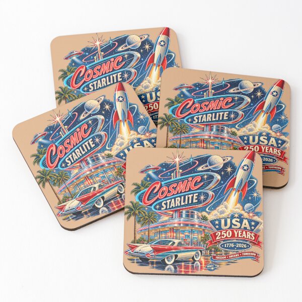 Item preview, Cosmic Starlite Diner USA 250 Ans Fusée Rétro designed and sold by Normandy Road Heritage™ - Vintage Garage Art.