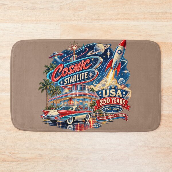 Item preview, Cosmic Starlite Diner USA 250 Ans Fusée Rétro designed and sold by Normandy Road Heritage™ - Vintage Garage Art.