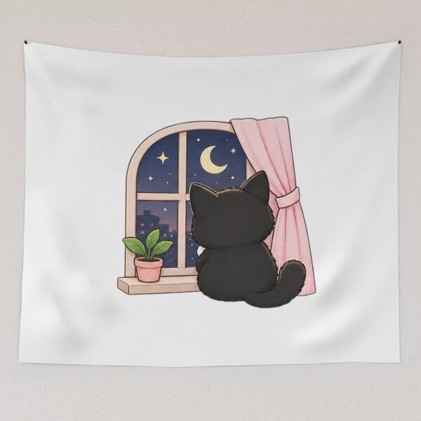 Item preview, Miso Cat Under the Stars – Cozy Black Cat Night designed and sold by MAPCollectives.