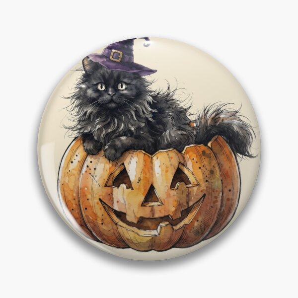 Item preview, Cute Fluffy Black Cat Witch Inside Jack O Lantern Pumpkin designed and sold by BreezifyDesignStudio.
