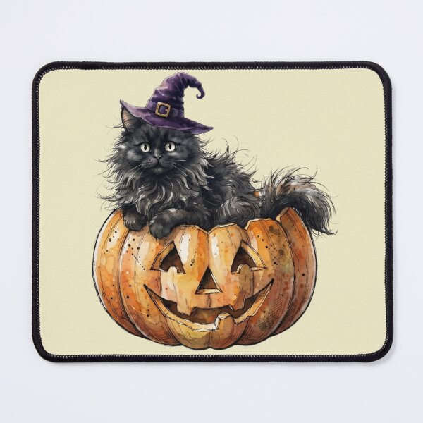 Item preview, Cute Fluffy Black Cat Witch Inside Jack O Lantern Pumpkin designed and sold by BreezifyDesignStudio.