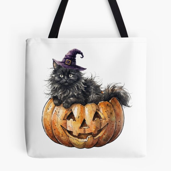 Item preview, Cute Fluffy Black Cat Witch Inside Jack O Lantern Pumpkin designed and sold by BreezifyDesignStudio.