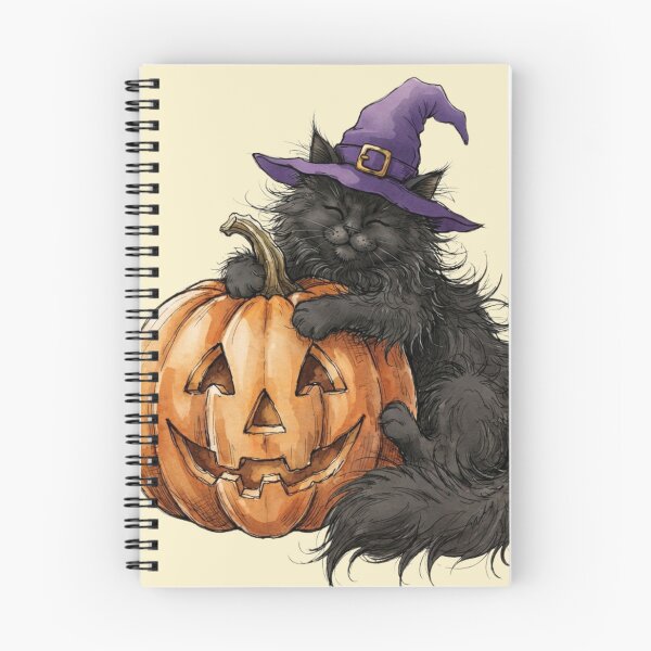 Item preview, Cute Fluffy Black Cat Witch Hugging Glowing Pumpkin Halloween designed and sold by BreezifyDesignStudio.