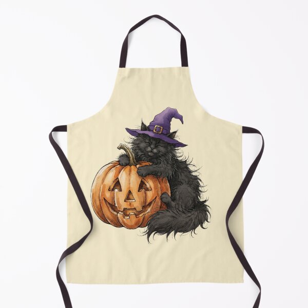 Item preview, Cute Fluffy Black Cat Witch Hugging Glowing Pumpkin Halloween designed and sold by BreezifyDesignStudio.