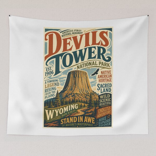 Item preview, Devils Tower Wyoming Black Hills National Monument Landscape designed and sold by Aryabek.
