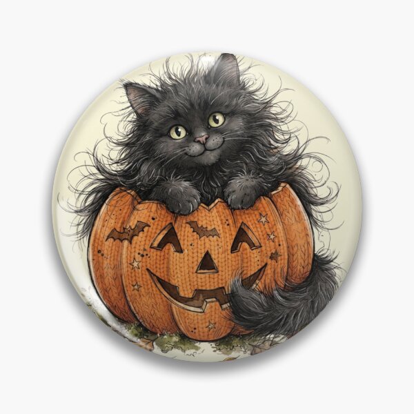 Item preview, Cute Scruffy Black Cat Peeking From Jack O Lantern Pumpkin designed and sold by BreezifyDesignStudio.