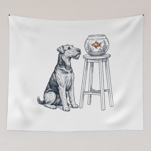 Item preview, Vintage Airedale Terrier with Goldfish Dog Lover designed and sold by dian-rody-crest.
