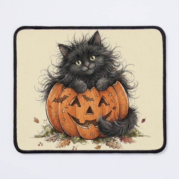 Item preview, Cute Scruffy Black Cat Peeking From Jack O Lantern Pumpkin designed and sold by BreezifyDesignStudio.
