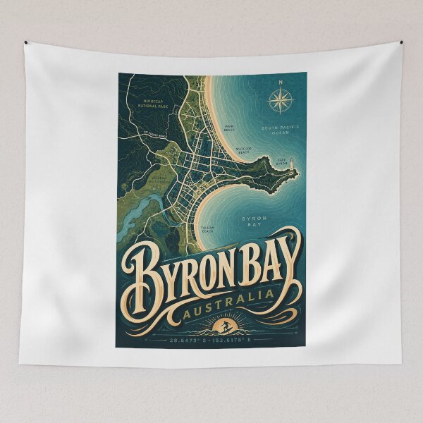 Item preview, Byron Bay Australia Cape Byron Wategos Beach Coastal Map designed and sold by Aryabek.