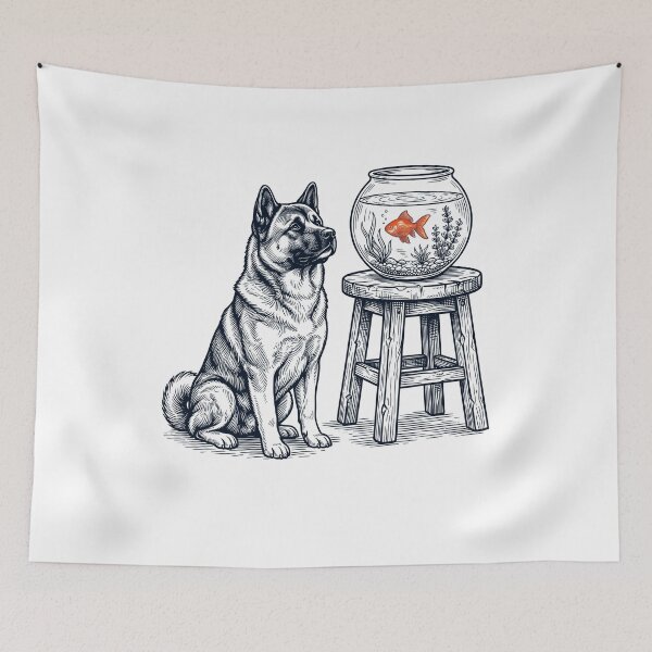 Item preview, Vintage Akita with Goldfish Dog Lover designed and sold by dian-rody-crest.