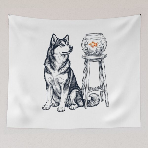 Item preview, Vintage Alaskan Malamute with Goldfish Dog Lover designed and sold by dian-rody-crest.