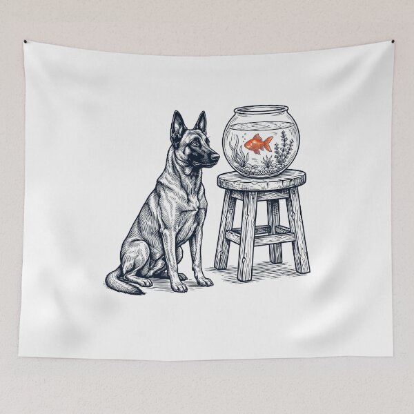 Item preview, Vintage Belgian Malinois with Goldfish Dog Lover designed and sold by dian-rody-crest.